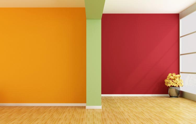 Sư kết hợp của sơn tường màu đỏ và màu cam