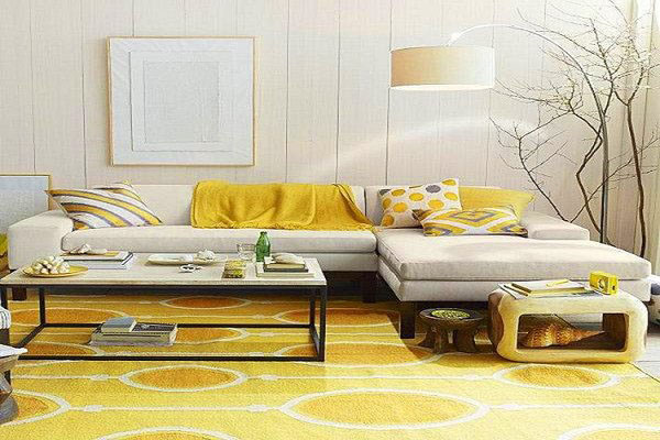 Thiết kế phòng khách với màu vàng - phụ kiện
